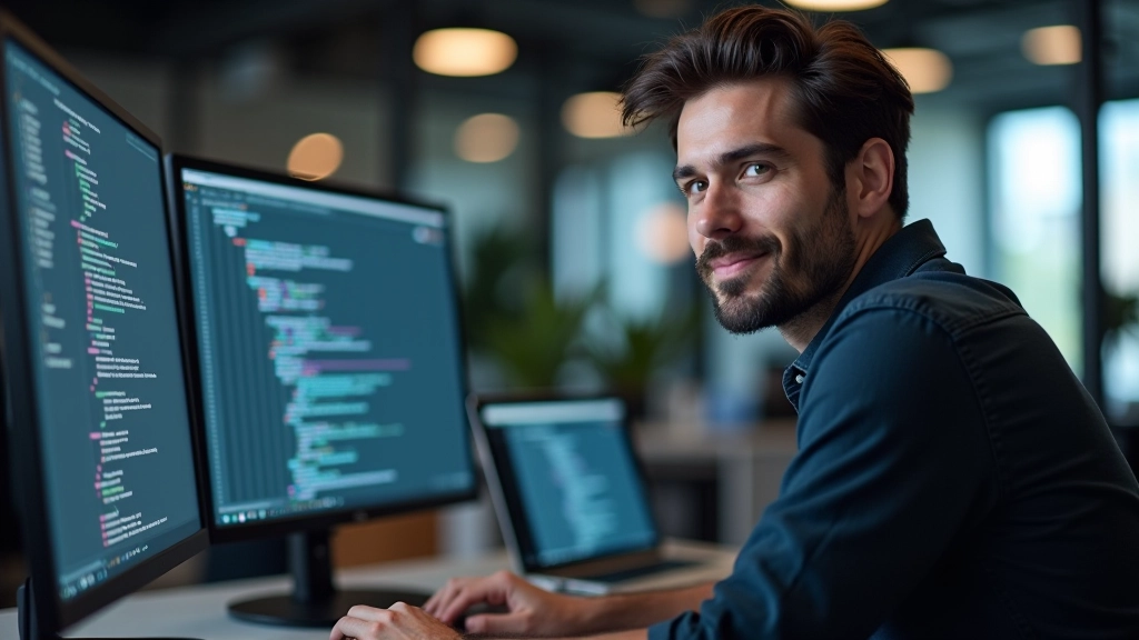 Developer aan het werk bij bureau, twee monitoren met accessibility-testing tools open